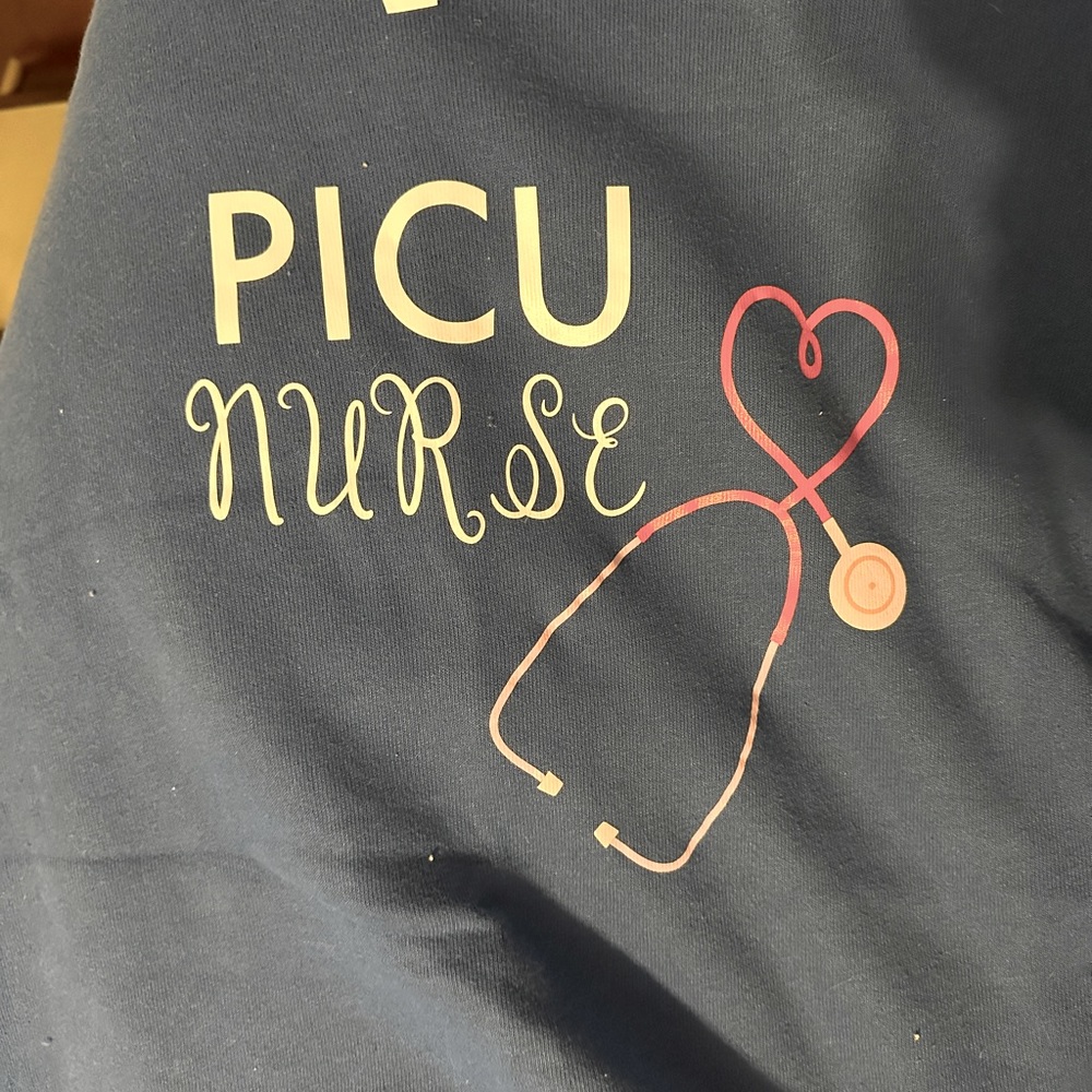 Royal blue sweatshirt.